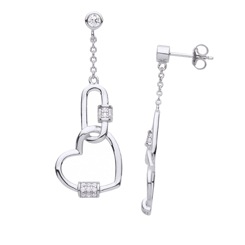 Locked In Love Heart Carabiner Style Earrings, Sterling Silver
