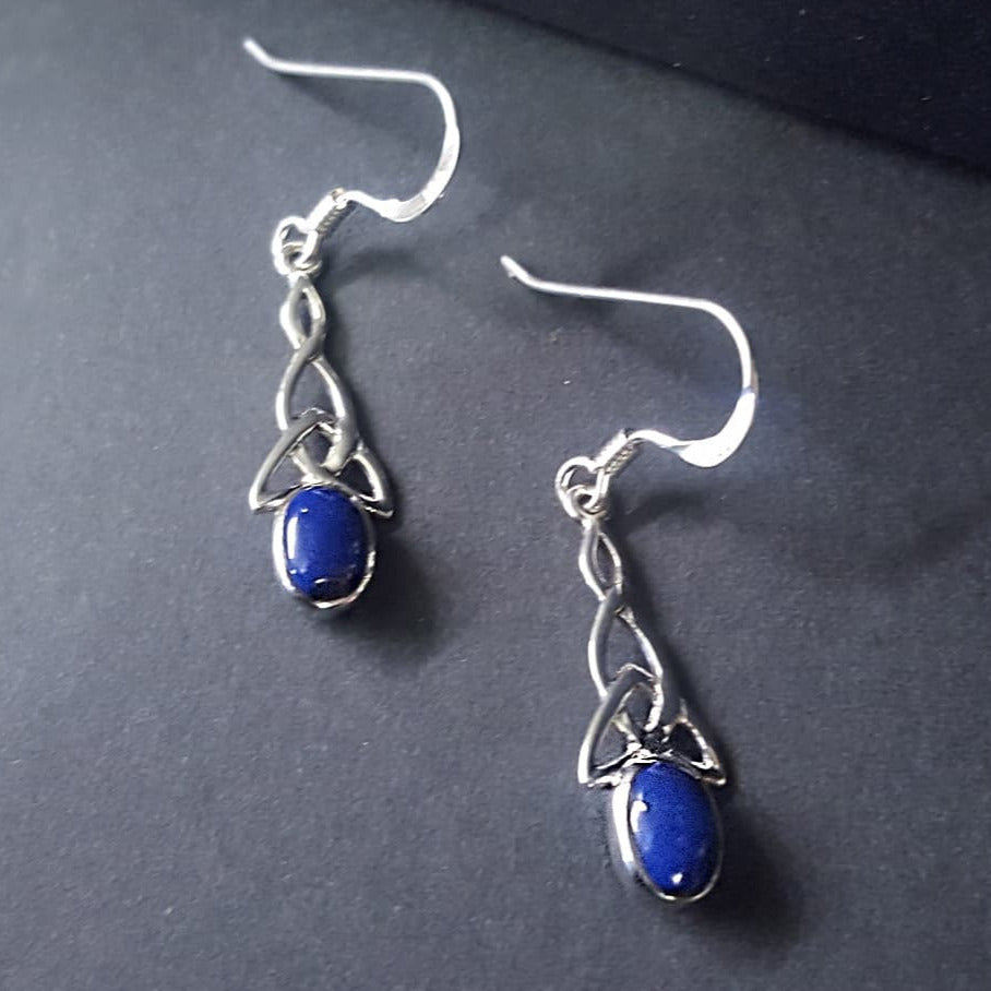 Blue Lapis Celtic Dangle Drop Earrings Sterling Silver Women s