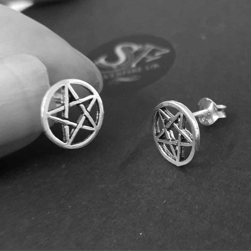 Silver pentagram store earrings