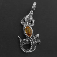 crocodile pendant amber necklace, crocodile jewellery