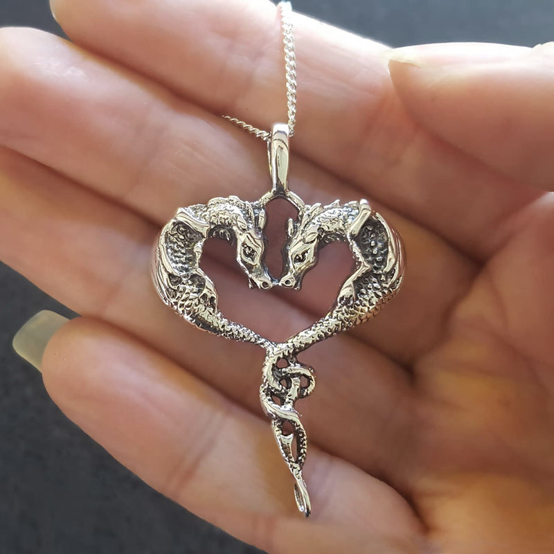 entwined dragon necklace, dragon heart jewellery 