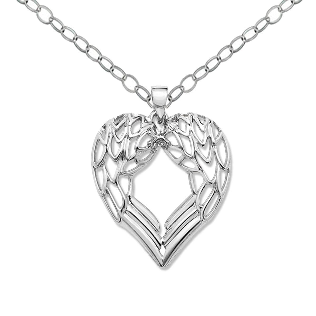 Silver angel wings heart necklace