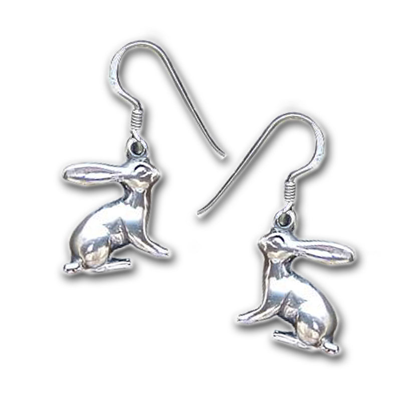 silver hare earrings, hare animal jewellery 