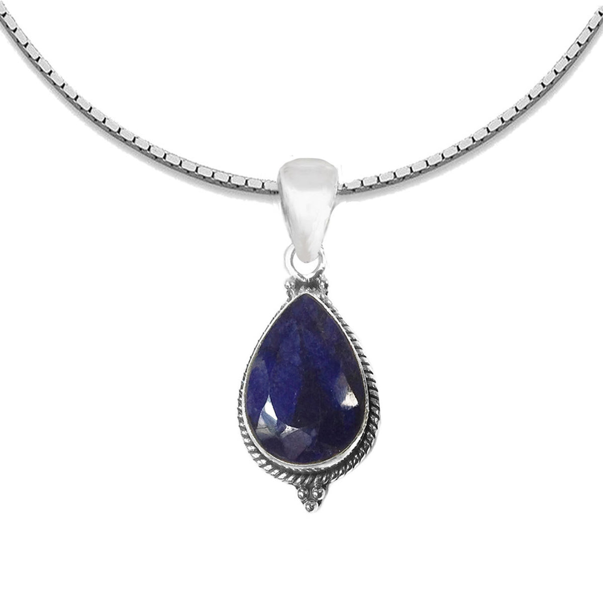 sapphire teardrop silver necklace