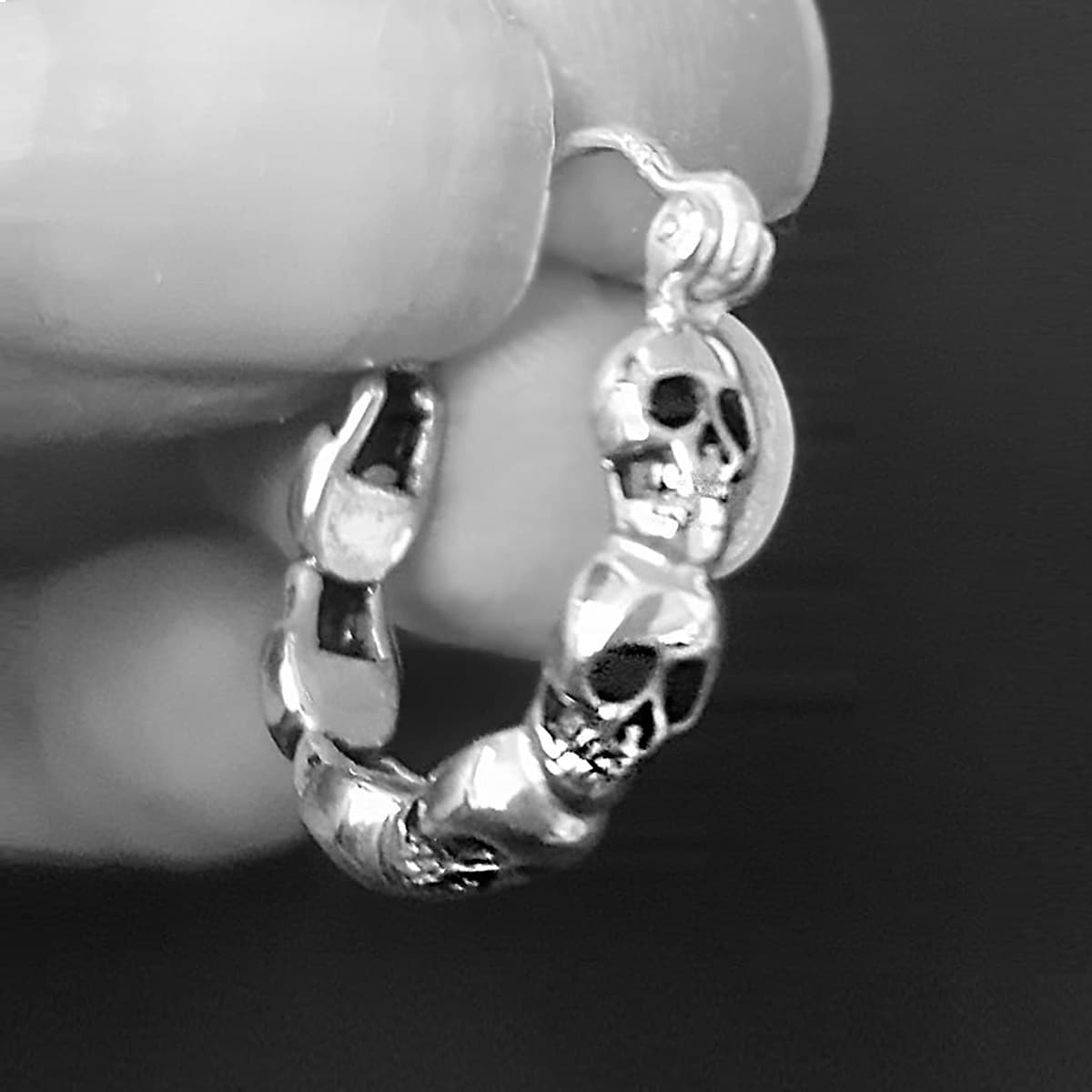 Skull Creole Hoop Earrings, Sterling Silver Skull Hoops