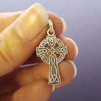 small silver cross pendant celtic necklace 