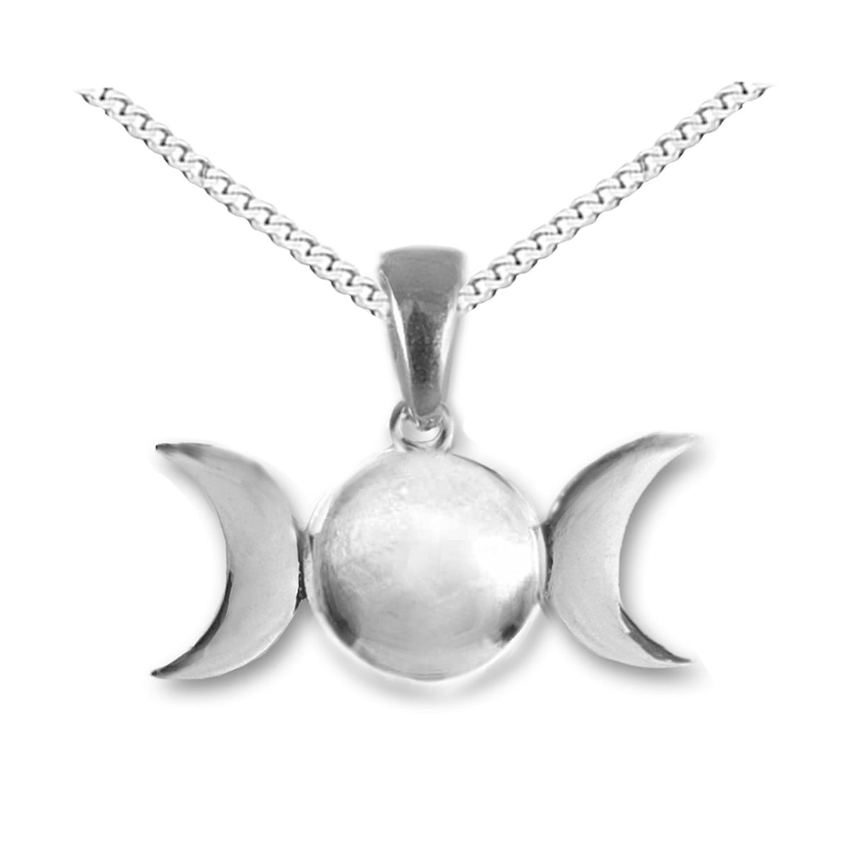 triple moon pendant necklace plain silver 