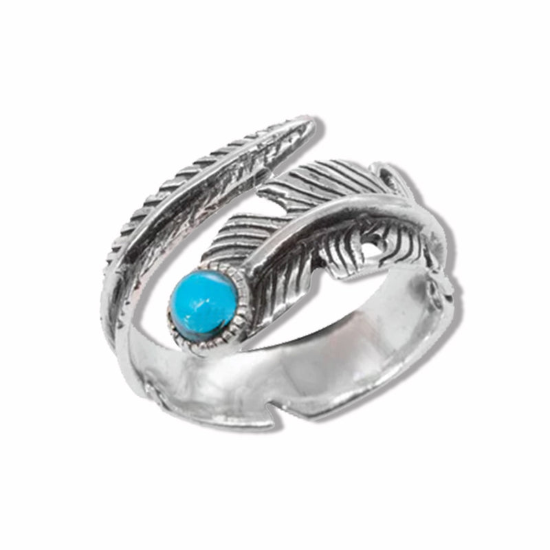 NEW: Turquoise Feather Ring, Adjustable, Sterling Silver